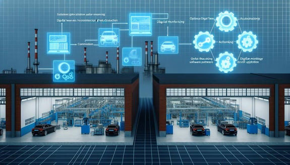製造現場で生産プロセスとアクションプランニングを最適化するために使用されているデジタルツイン
